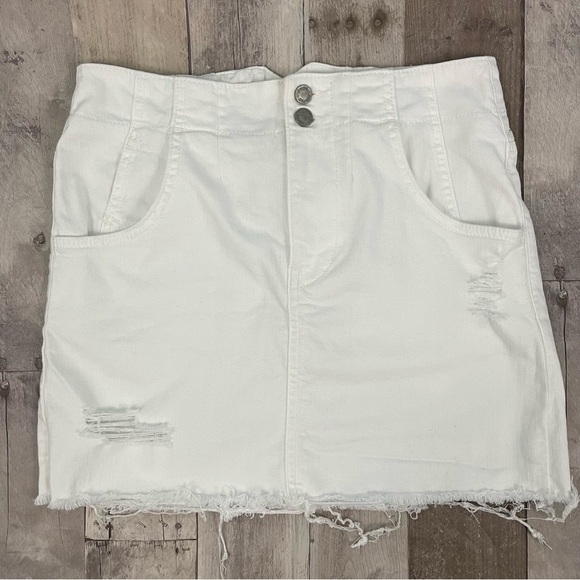 Free People White Distressed Mini Skirt - Picture 1 of 14
